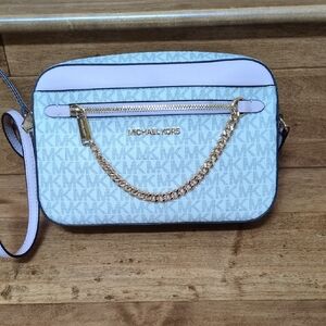 Michael Kors Light Blue and White Crossbody Bag